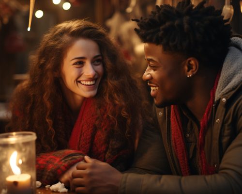 Young couple enjoying winter night, smiling and embracing outdoors generated by artificial intelligence